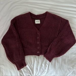 Burgundy Cropped Eyelash Sweater